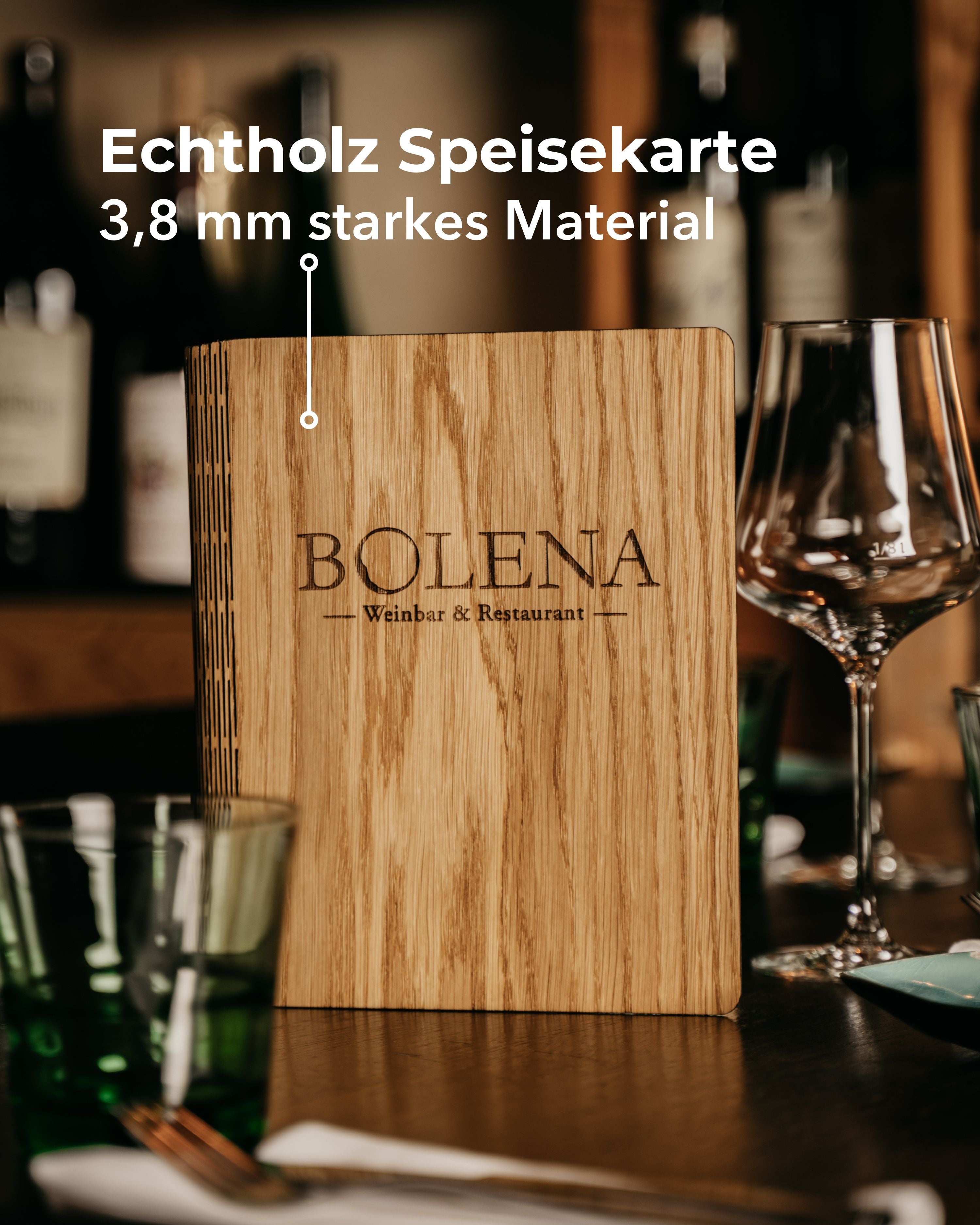 Exklusive Speisekarte aus Holz – 3,8 mm dick